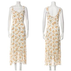 Reformation Cream Floral Print V-neck Ruffle Sleeveless Long Maxi Dress size 8